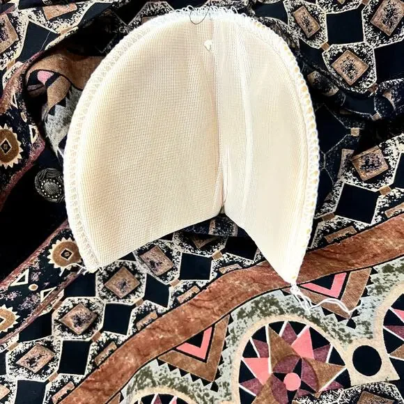 Vintage Brown Red Geometric Button Up Short Sleeve Top Skirt Suit Set size M - Picture 8 of 16